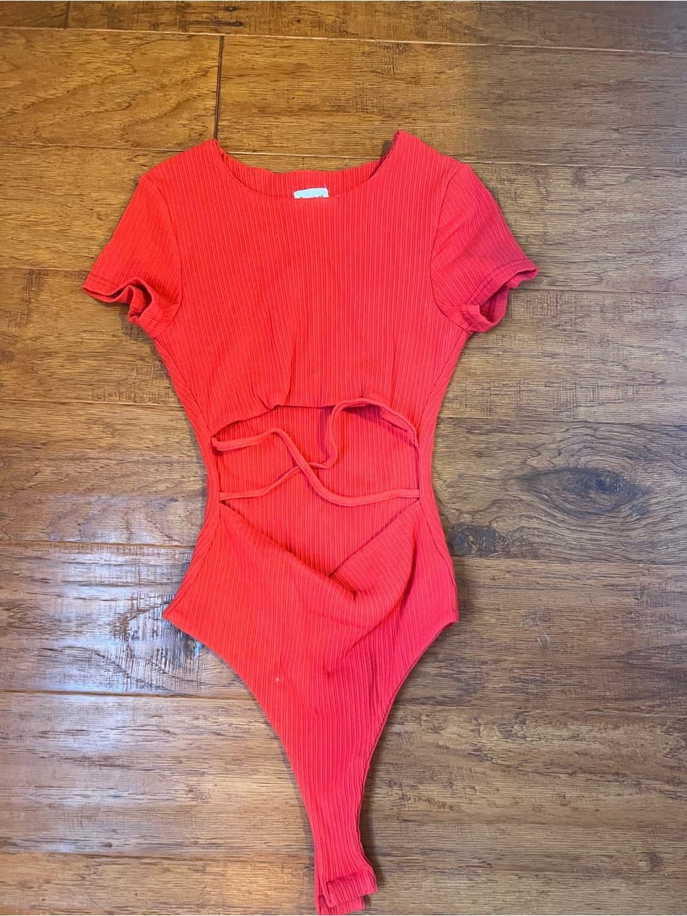 Red Ribbed Bodysuit